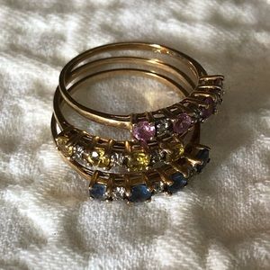 Set of 3 lab-created sapphire and diamond rings